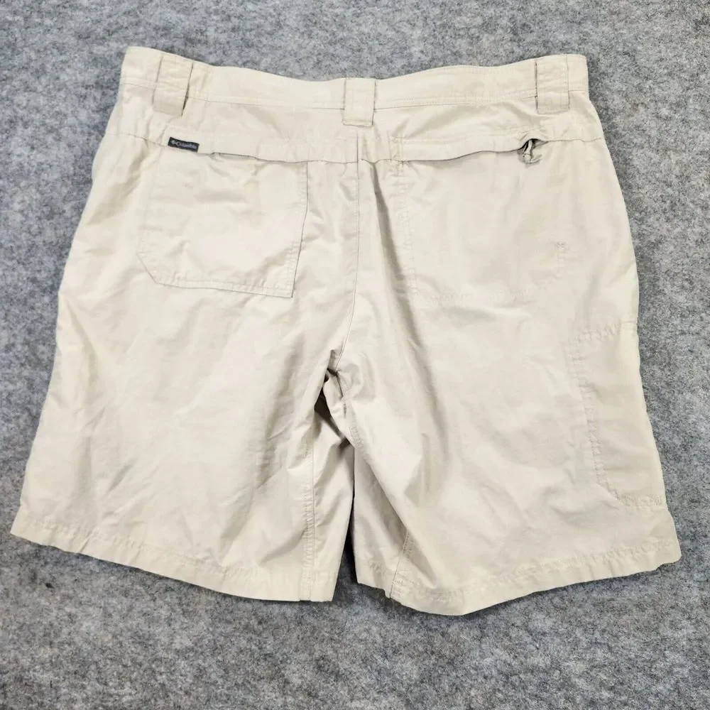 Columbia Shorts Men 42 Beige Cargo Zip Pocket Cotton Nylon Hiking Fishing Casual